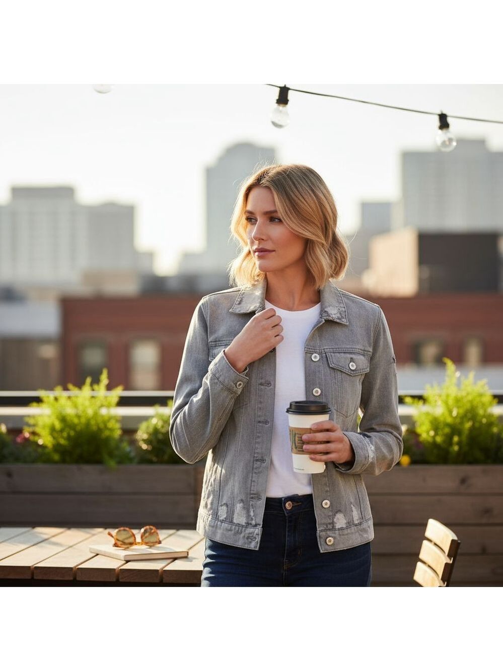 Jessica Simpson Reagan Relaxed Distressed Grey Gray Denim Jacket Coat MEDIUM